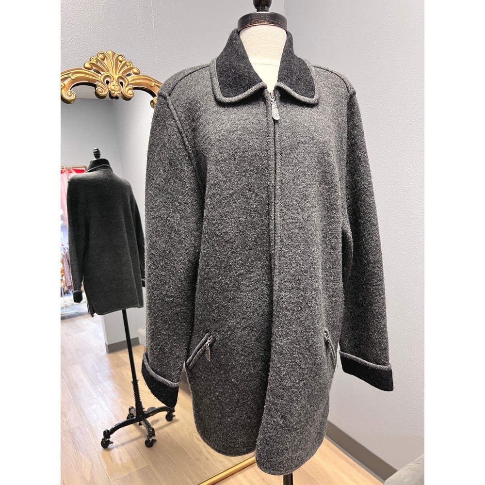 Herman Geist Wool Zip Jacket Women M Gray Excellent Boiled Wool Blend Coat